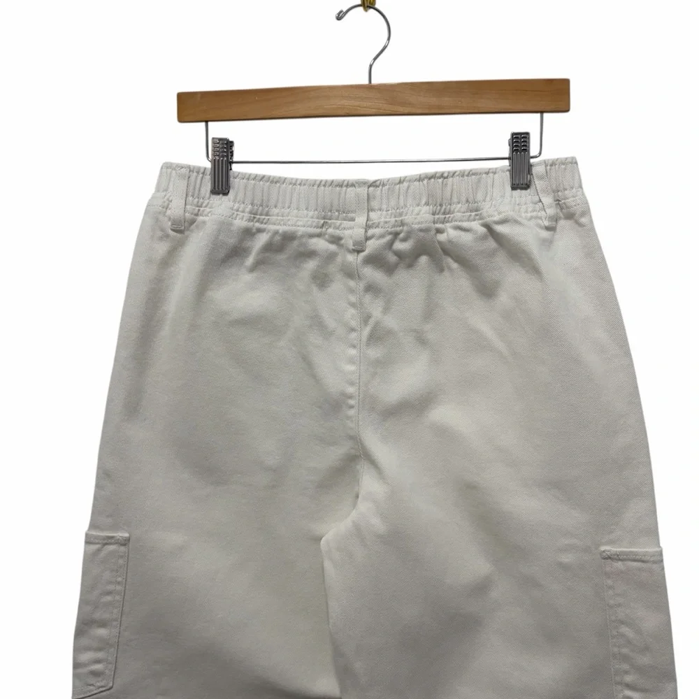 Madden NYC White Denim Wide Leg Cargo Drawstring Elastic Waist Jeans - Med